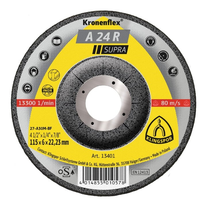 Disque à meuler 125X6.0X22.2 A 24R Supra – Klingspor